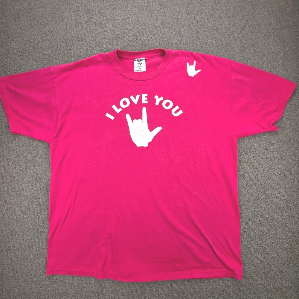 Jerzees‎ I Love You ASL Graphic T-Shirt Mens Pink Heavyweight Blend 2X